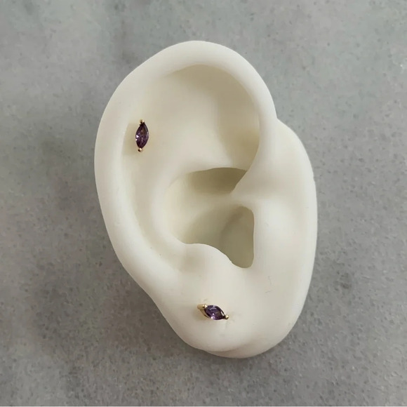 Modest Lu Jewelry - 18k Gold Purple Crystal Tear Drop Huggie Earrings 

Brand New